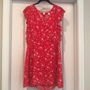 Red ruffle sleeve dress